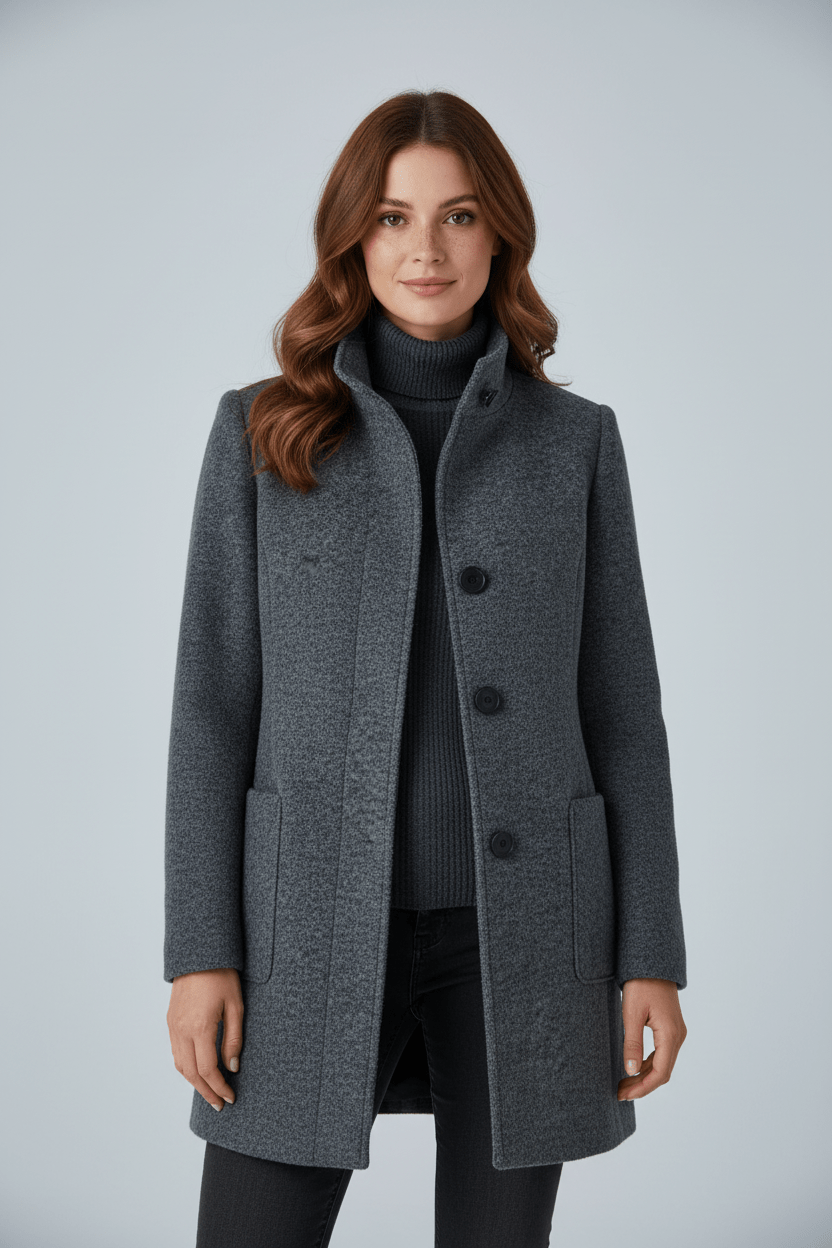 Tailored Stand-Collar Wool Overcoat