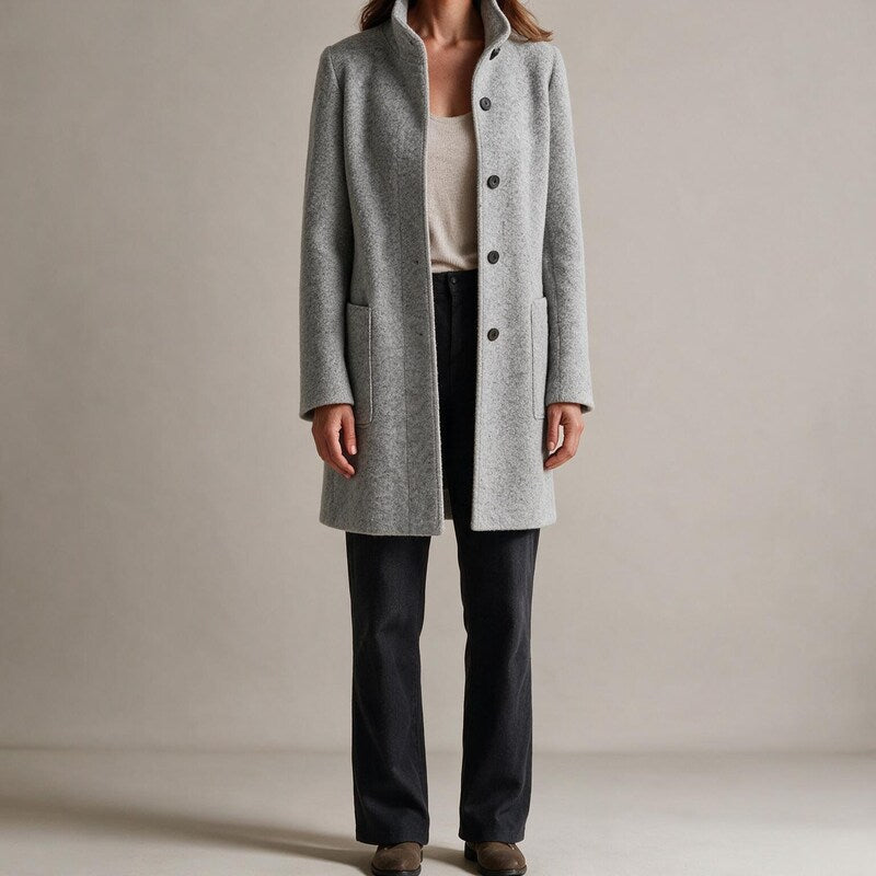 Stand-Collar Bouclé Wool Coat