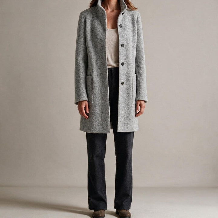 Stand-Collar Bouclé Wool Coat