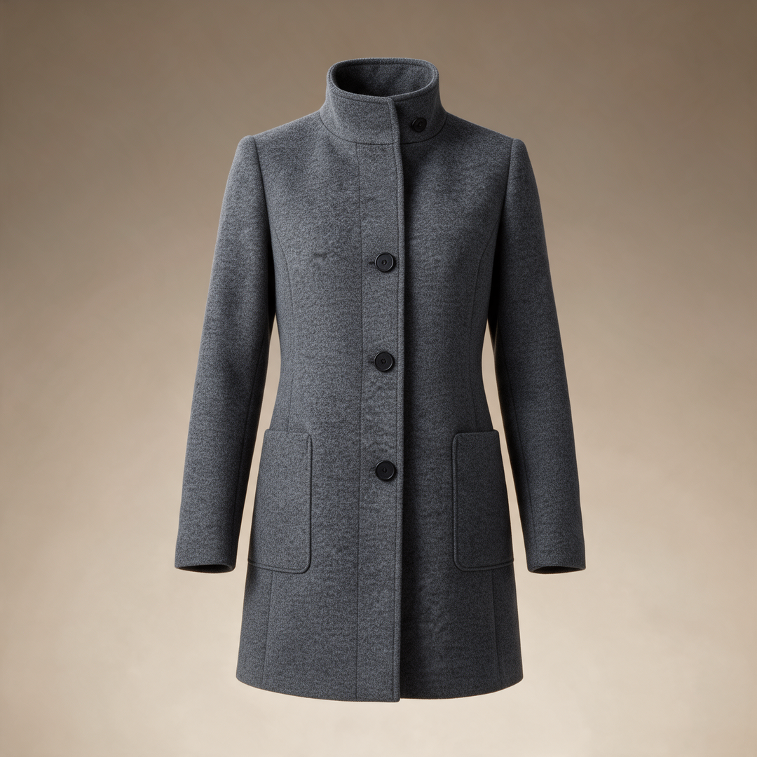 Tailored Stand-Collar Wool Overcoat - Grey