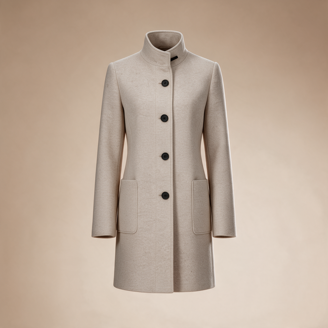 Tailored Stand-Collar Wool Overcoat - Beige