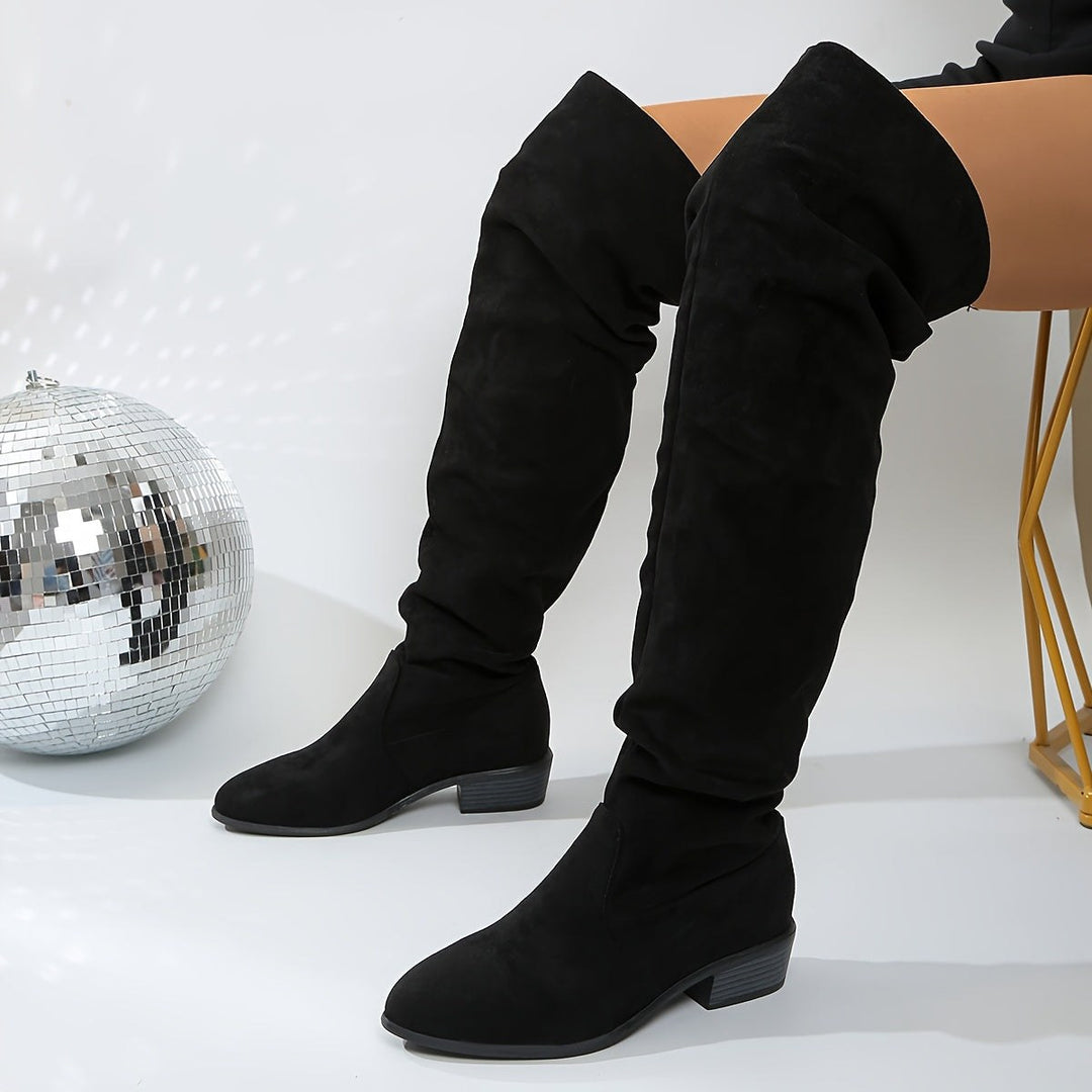 Abigail — Suede Over the Knee Boots for Women with Low Heel (6)