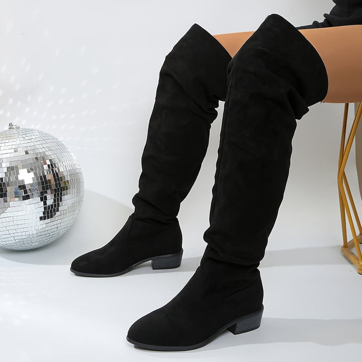 Abigail — Suede Over the Knee Boots for Women with Low Heel (6)