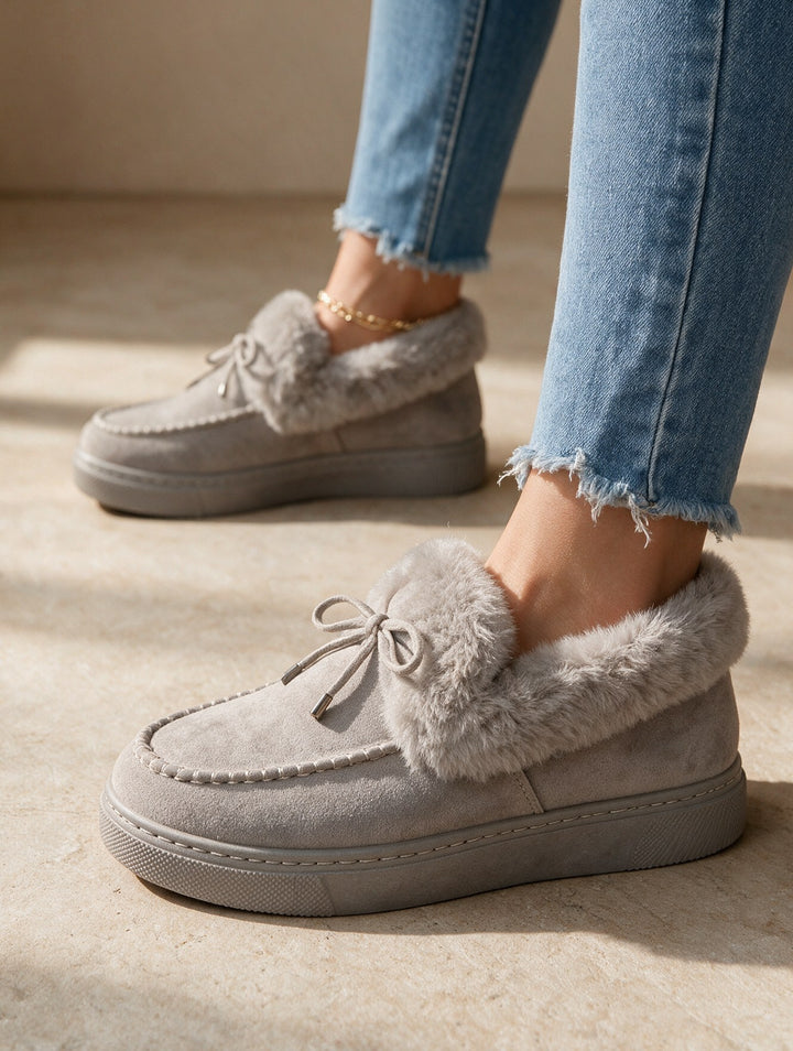 Audrey — Fur Lined Slip On Boots for Women with Bow