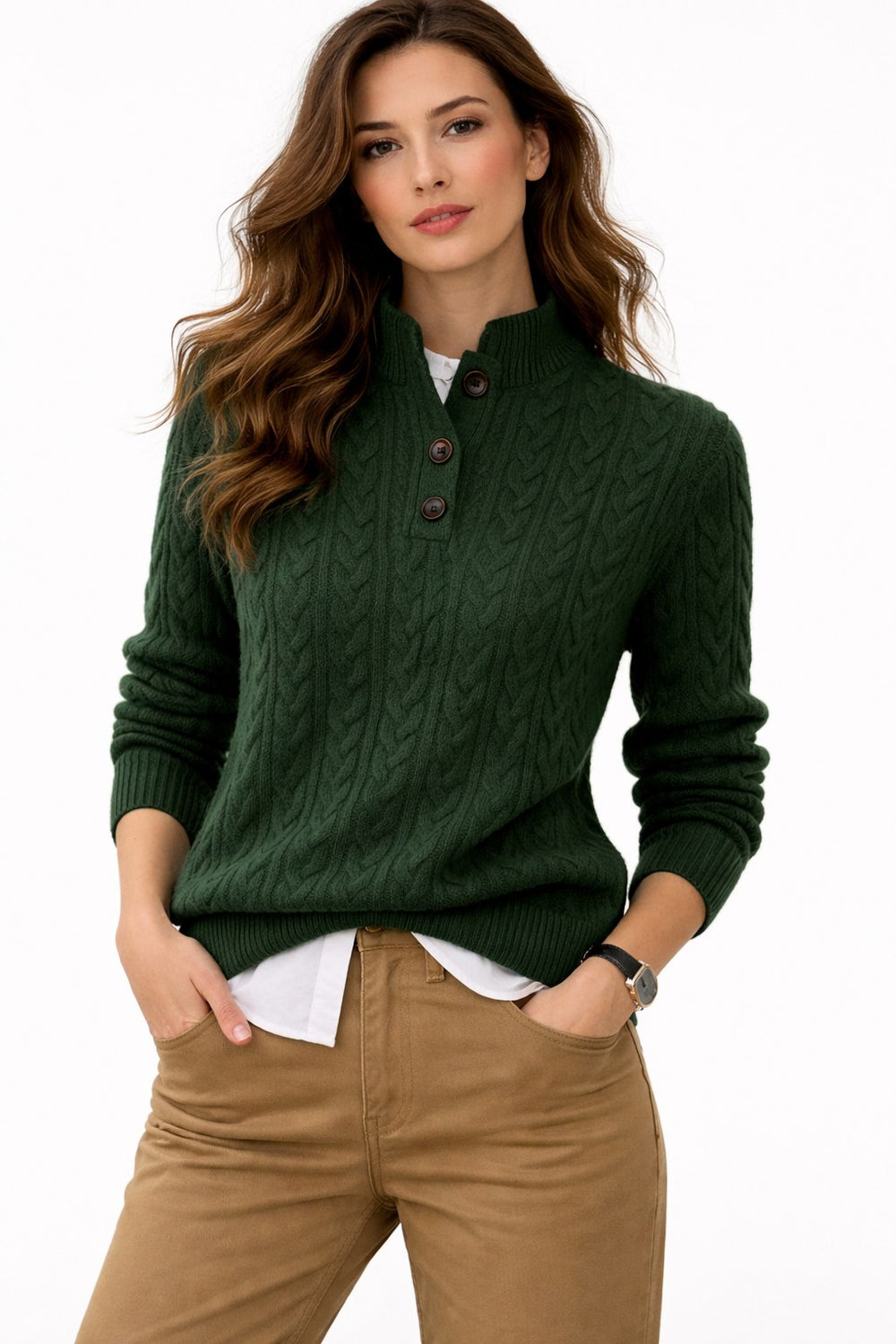 Bianca — Cable Knit Sweater for Women with Button Collar (2)