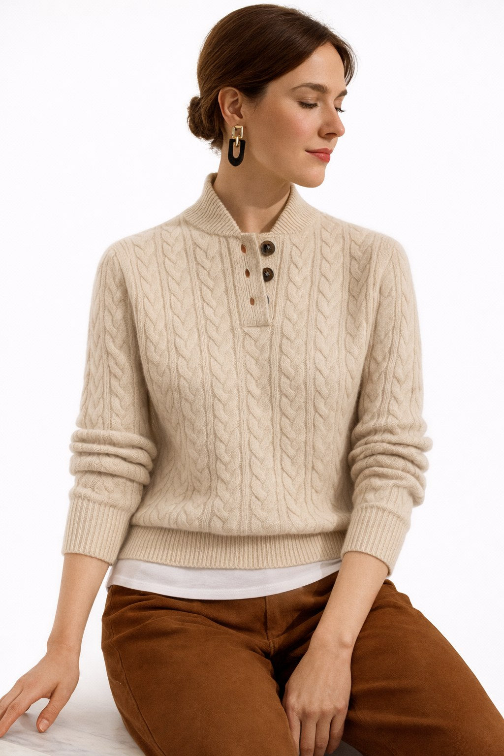 Bianca — Cable Knit Sweater for Women with Button Collar (4)