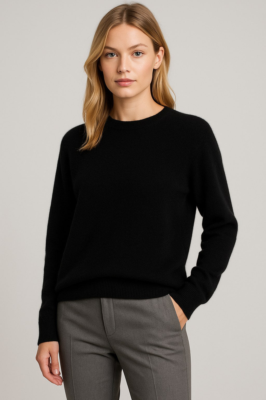 Cecily — Classic Crew Neck Sweater for Women with Ribbed Trim (4)