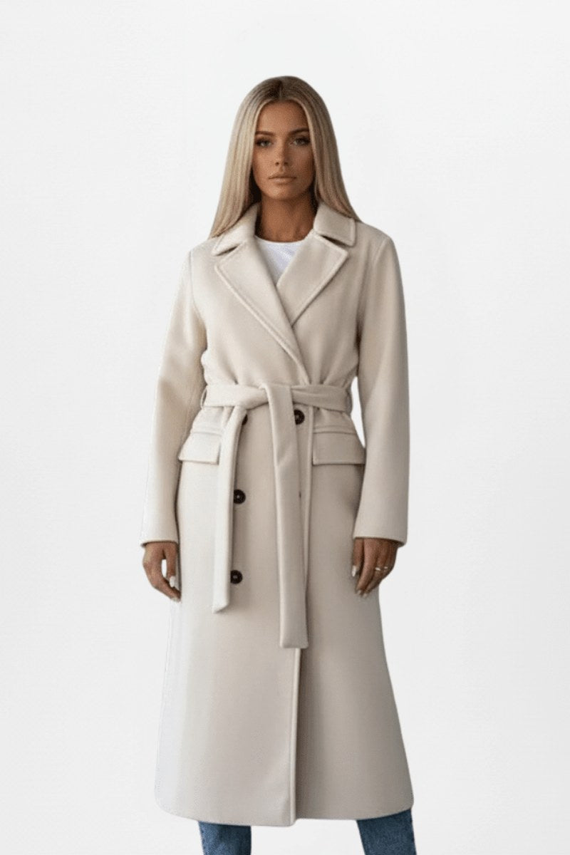 Daisy — Double Breasted Long Coat for Women with Belt