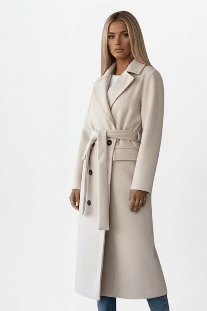 Daisy — Double Breasted Long Coat for Women with Belt (3)