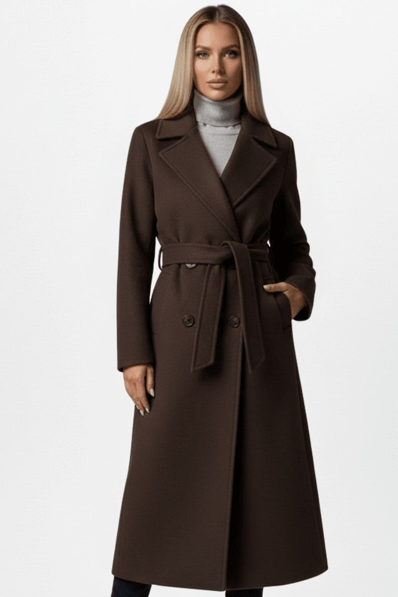 Daisy — Double Breasted Long Coat for Women with Belt (6)
