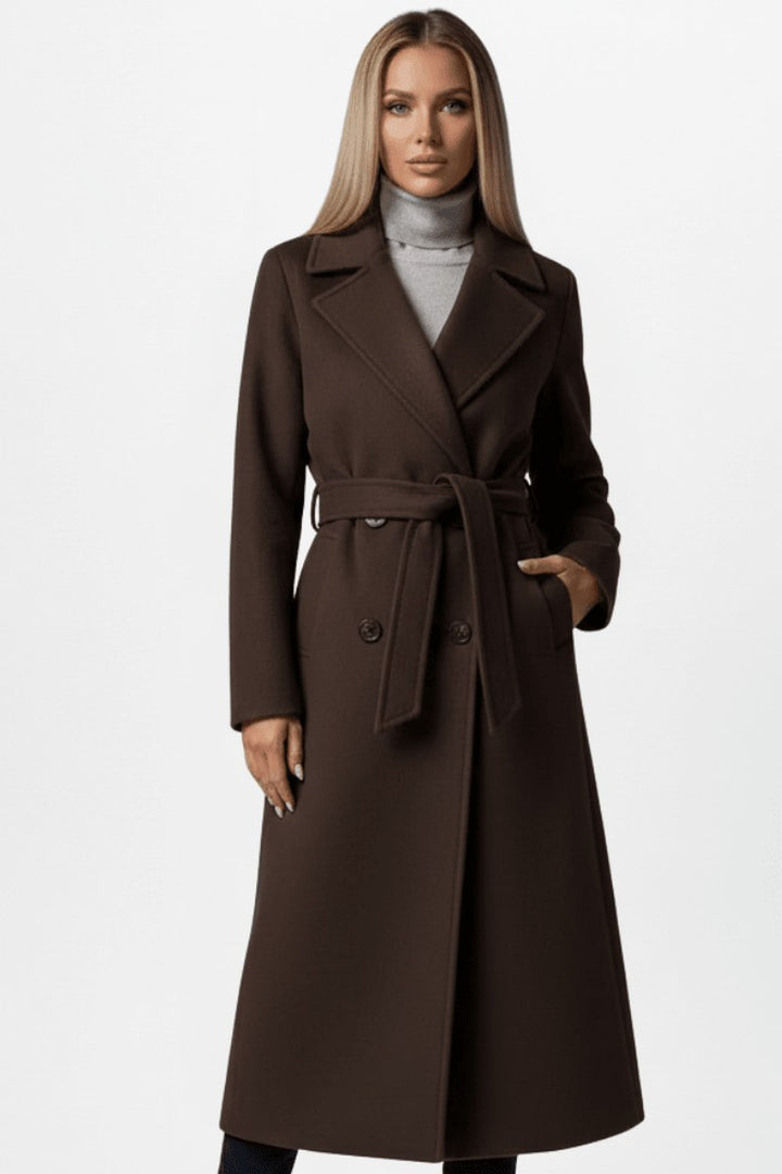 Daisy — Double Breasted Long Coat for Women with Belt (6)