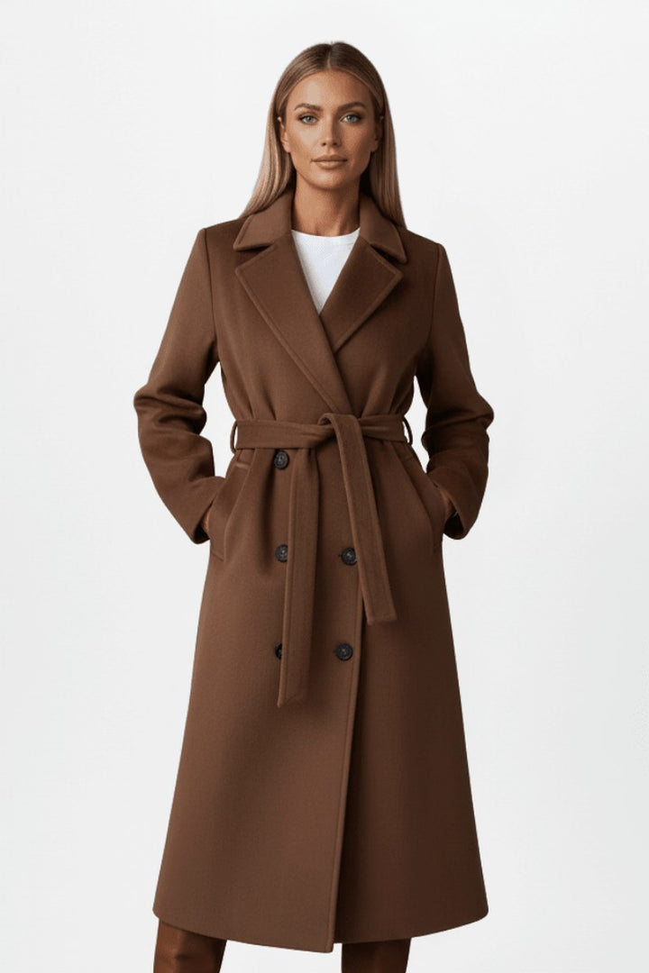 Daisy — Double Breasted Long Coat for Women with Belt (7)