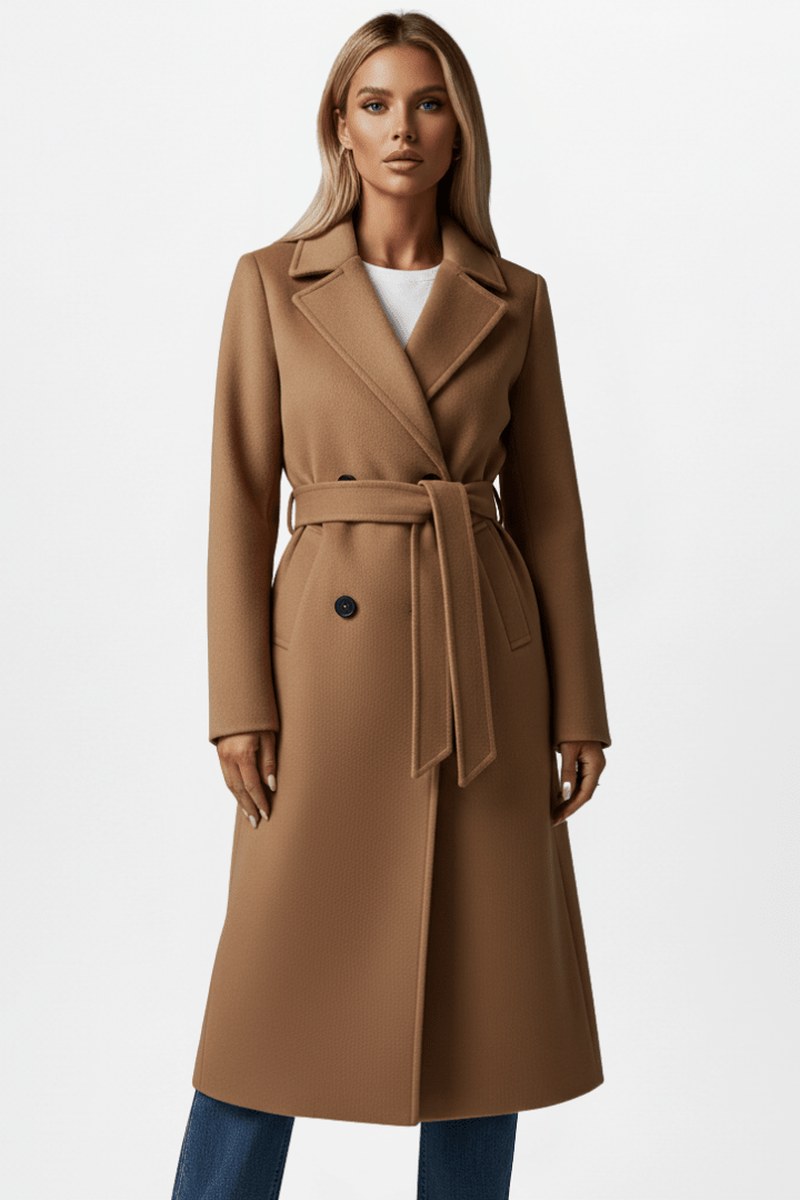 Daisy — Double Breasted Long Coat for Women with Belt (9)