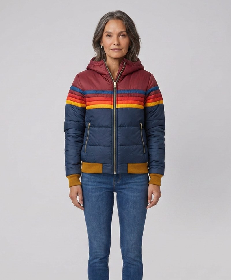 Elise — Striped Hooded Puffer Jacket for Women with Pockets