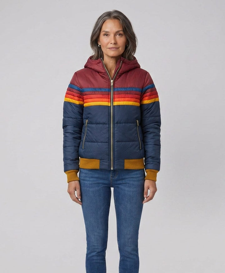 Elise — Striped Hooded Puffer Jacket for Women with Pockets
