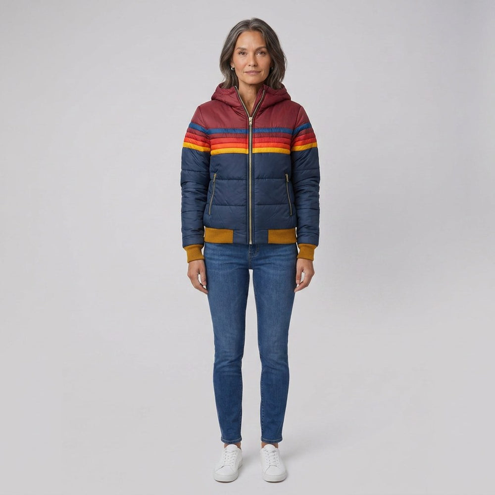 Elise — Striped Hooded Puffer Jacket for Women with Pockets (2)