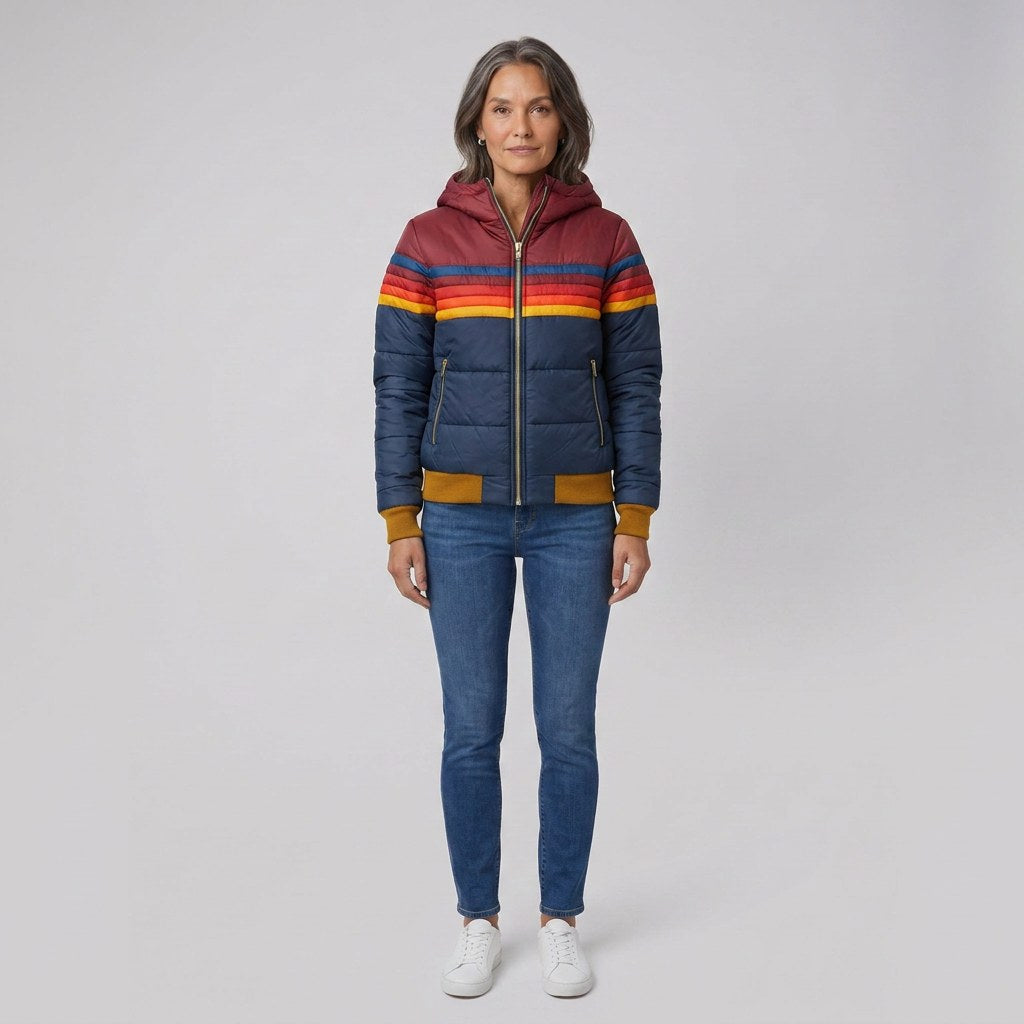 Elise — Striped Hooded Puffer Jacket for Women with Pockets (2)