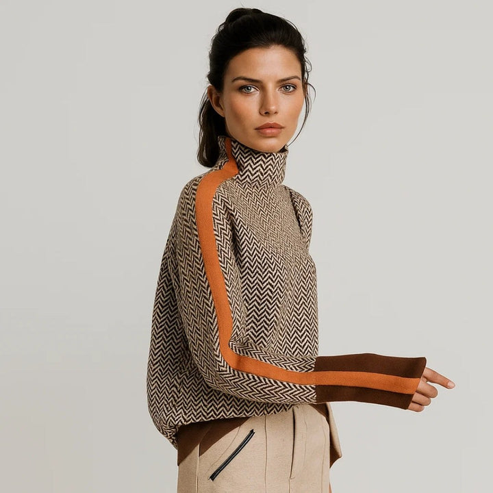 Erin — Turtleneck Sweater for Women with Striped Sleeves