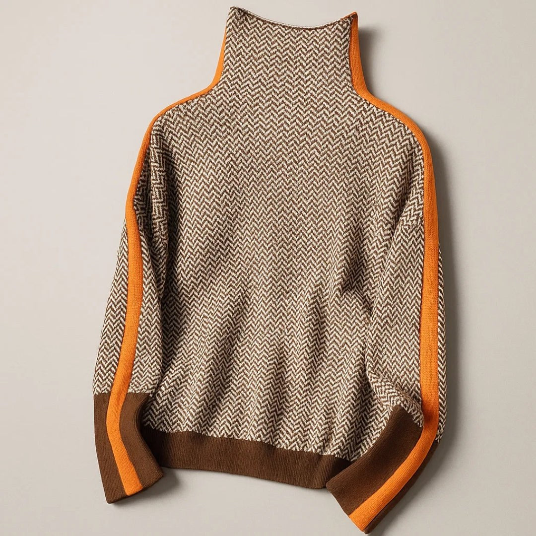 Erin — Turtleneck Sweater for Women with Striped Sleeves (3)