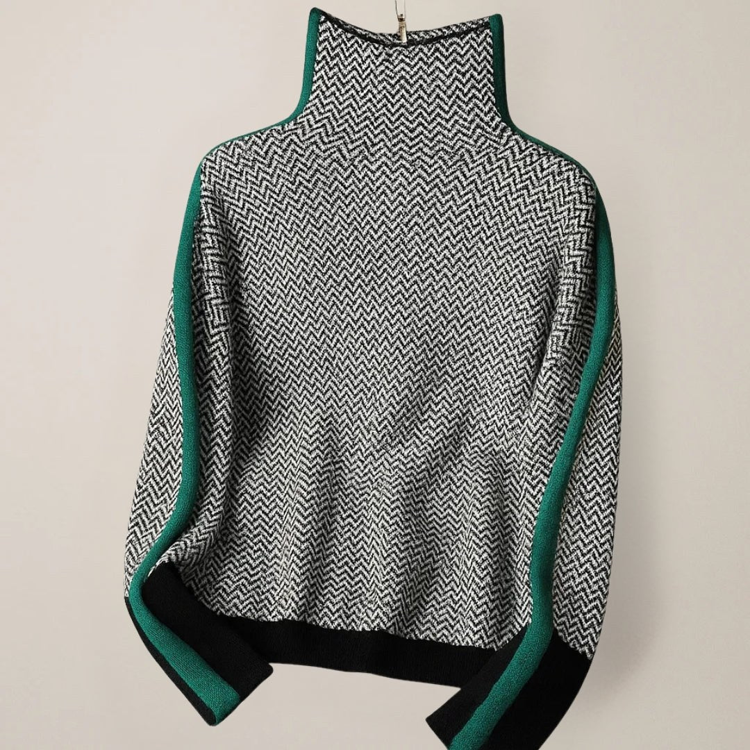 Erin — Turtleneck Sweater for Women with Striped Sleeves (4)