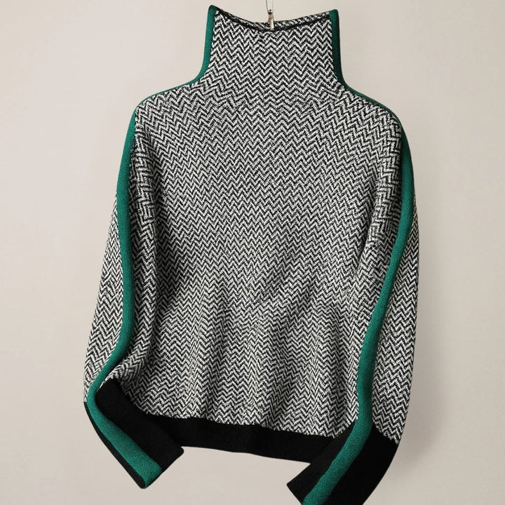 Erin — Turtleneck Sweater for Women with Striped Sleeves (4)