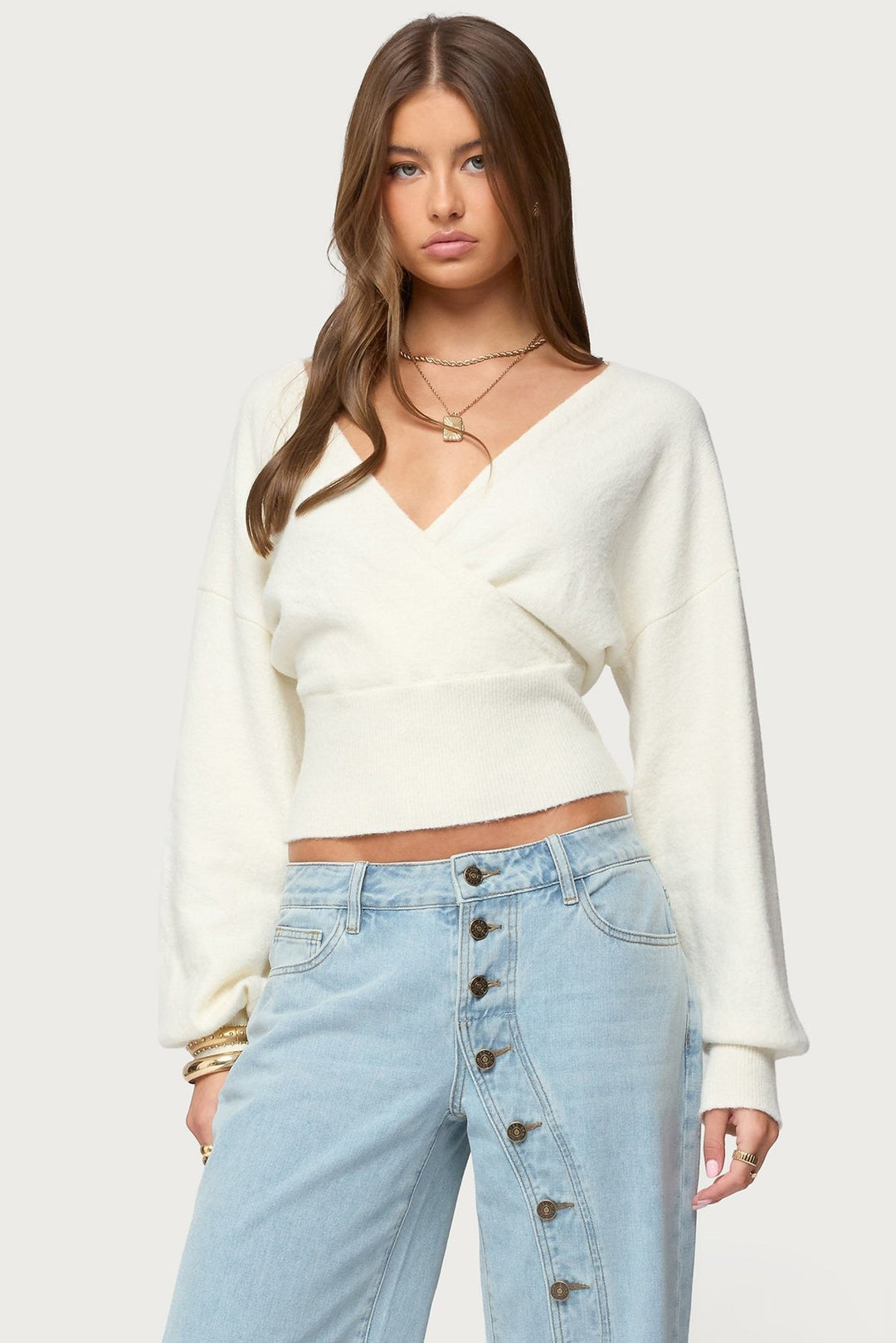 Flora — Cropped Wrap Sweater for Women with Tie