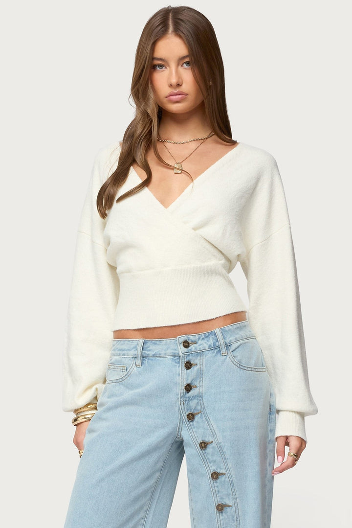 Flora — Cropped Wrap Sweater for Women with Tie