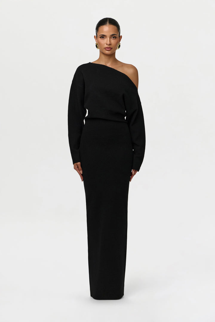 Gwen — Off Shoulder Knit Maxi Dress for Women with Long Sleeves