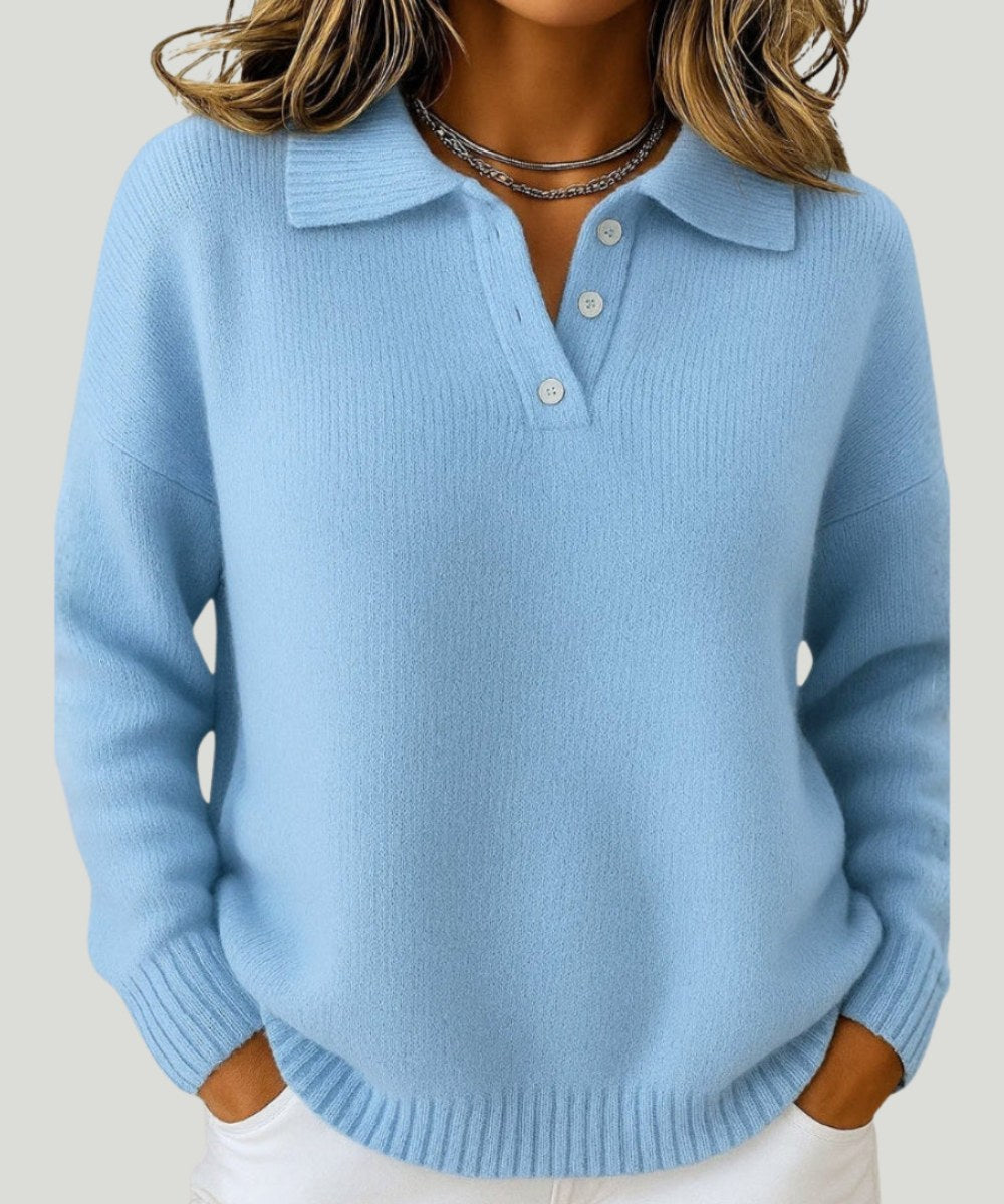 Hailey — Polo Collar Sweater for Women with Buttons