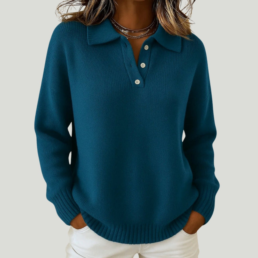 Hailey — Polo Collar Sweater for Women with Buttons (2)