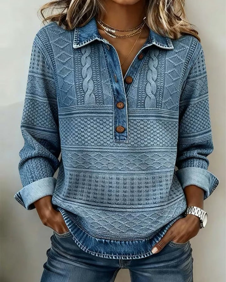 Hannah — Cable Knit Sweater for Women with Button Collar