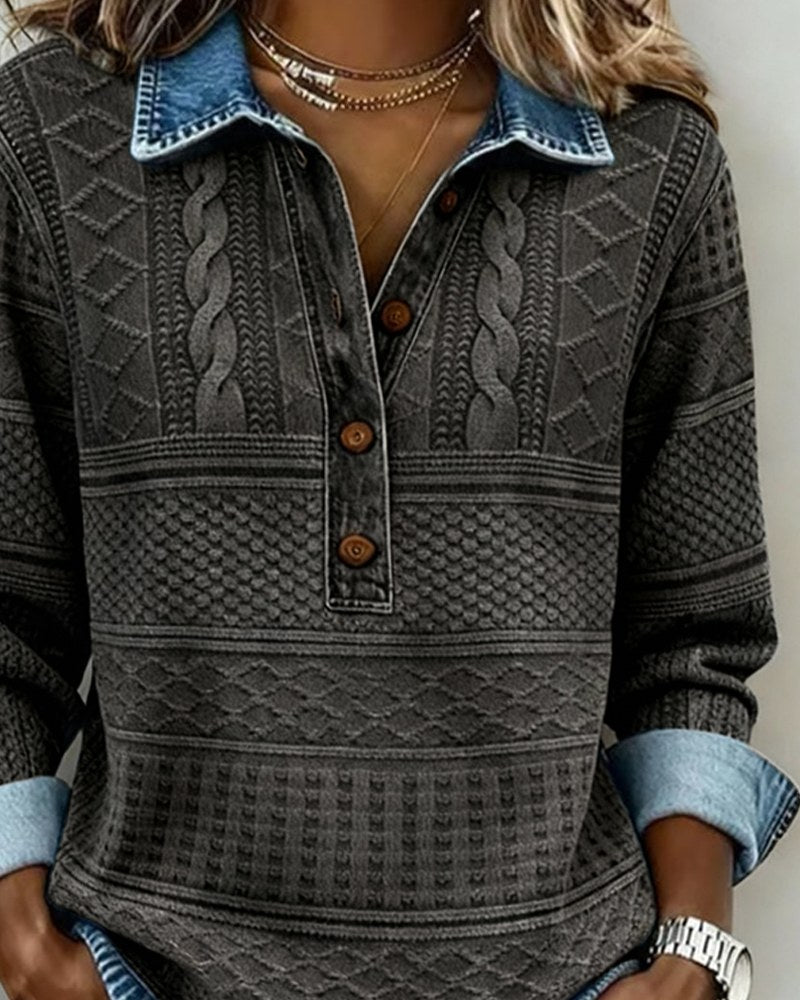 Hannah — Cable Knit Sweater for Women with Button Collar (6)