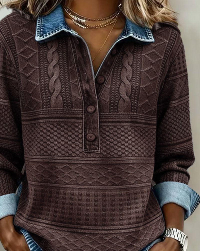 Hannah — Cable Knit Sweater for Women with Button Collar (9)