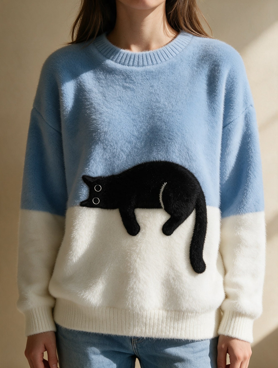 Helena — Cat Sweater for Women with Contrast Hem