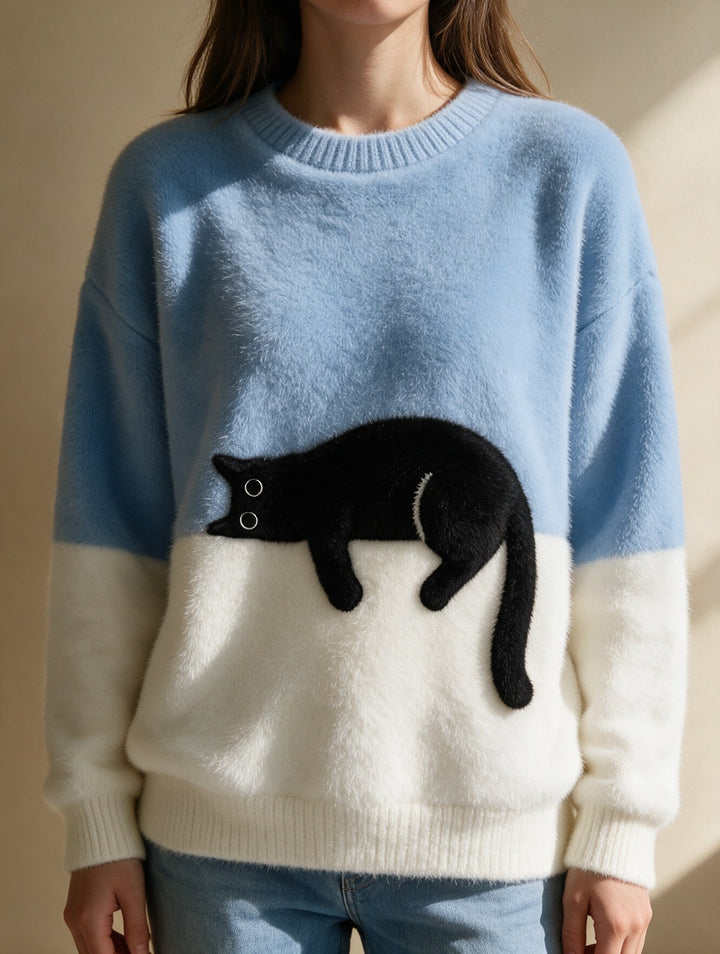 Helena — Cat Sweater for Women with Contrast Hem