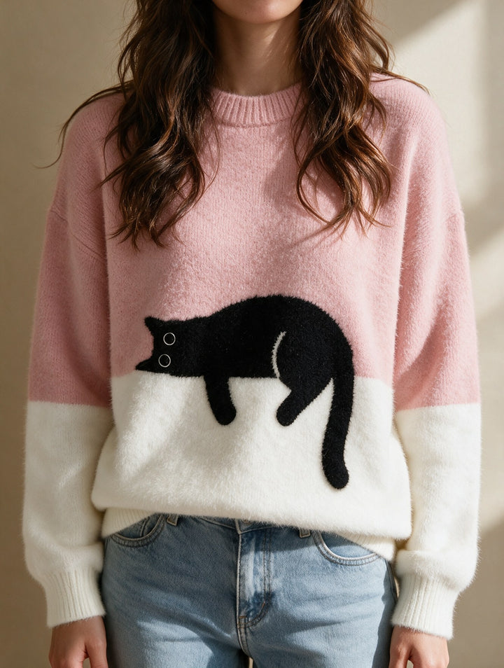 Helena — Cat Sweater for Women with Contrast Hem (2)