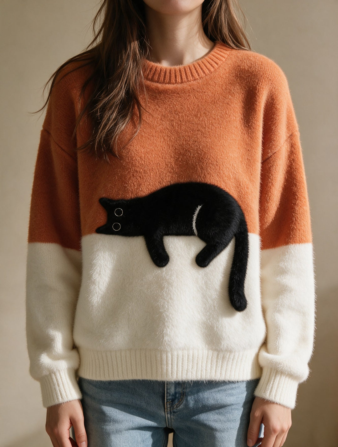 Helena — Cat Sweater for Women with Contrast Hem (3)