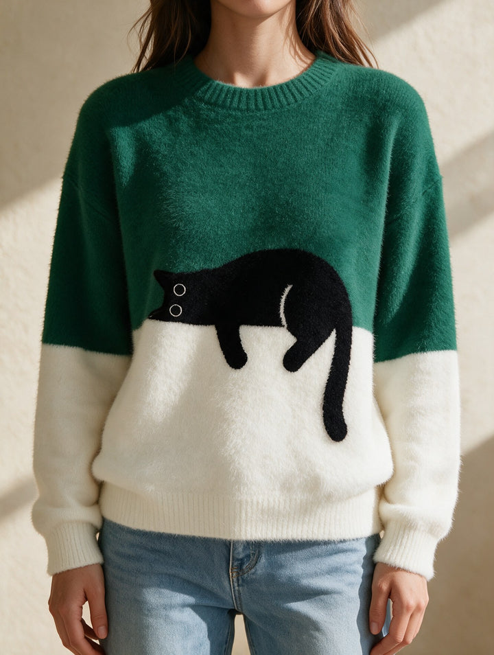 Helena — Cat Sweater for Women with Contrast Hem (4)