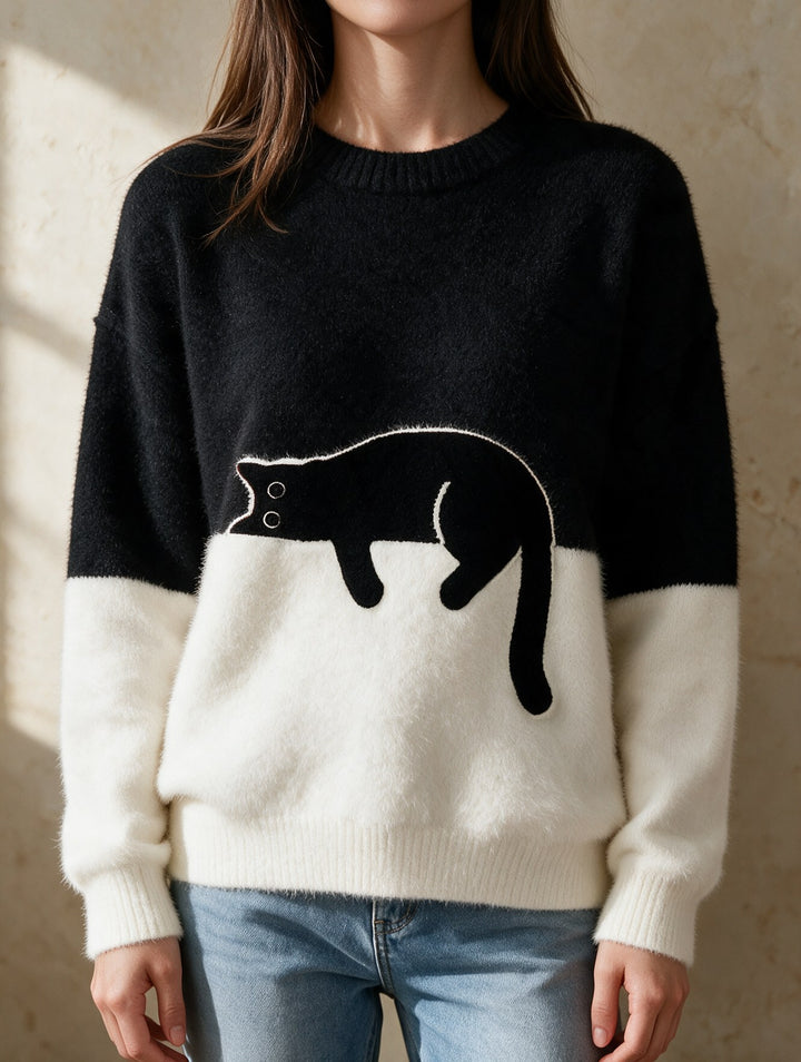 Helena — Cat Sweater for Women with Contrast Hem (5)