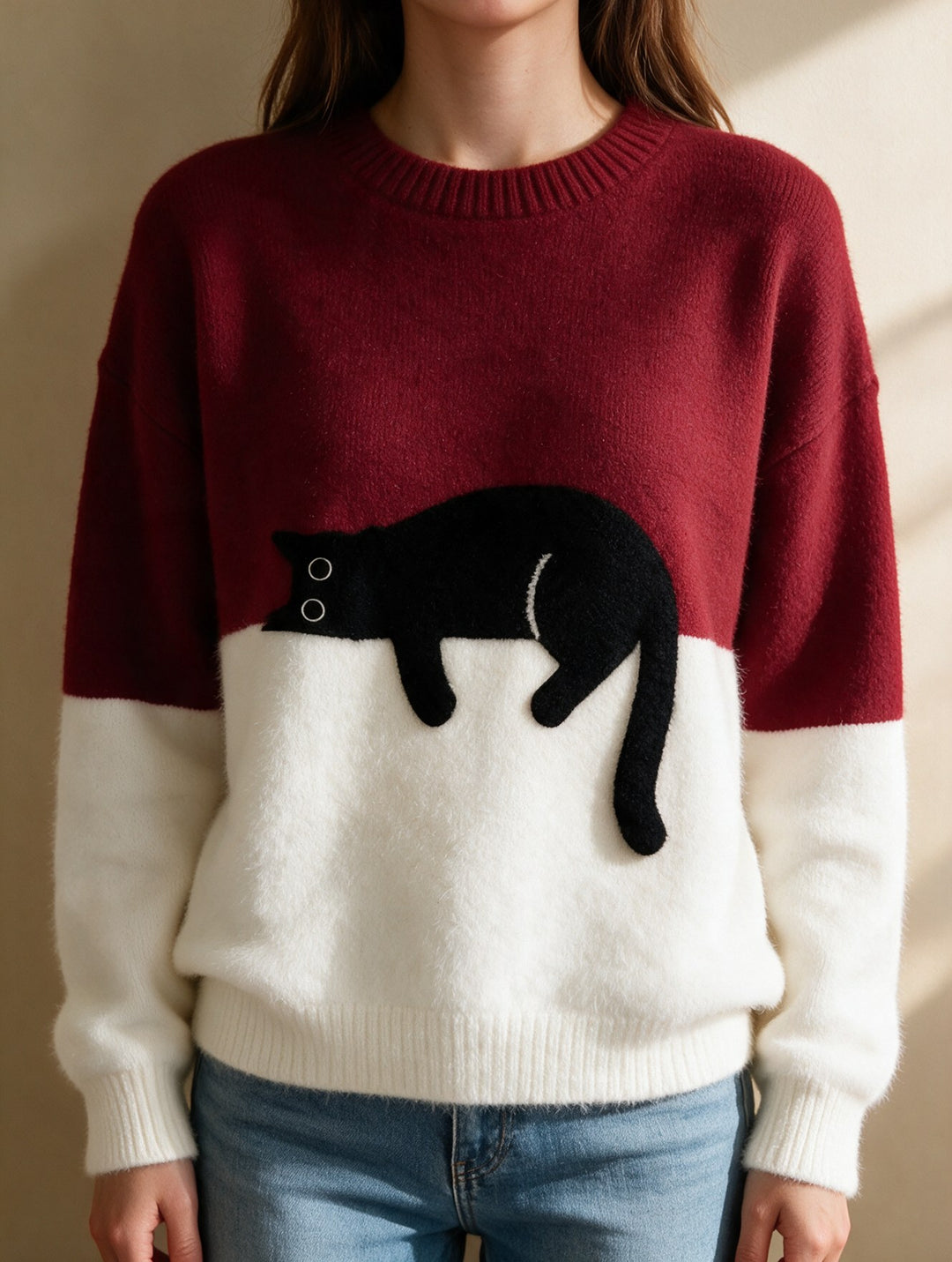 Helena — Cat Sweater for Women with Contrast Hem (6)