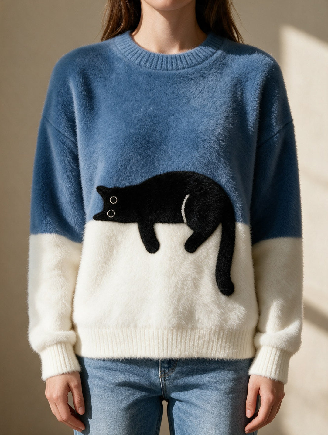 Helena — Cat Sweater for Women with Contrast Hem (8)