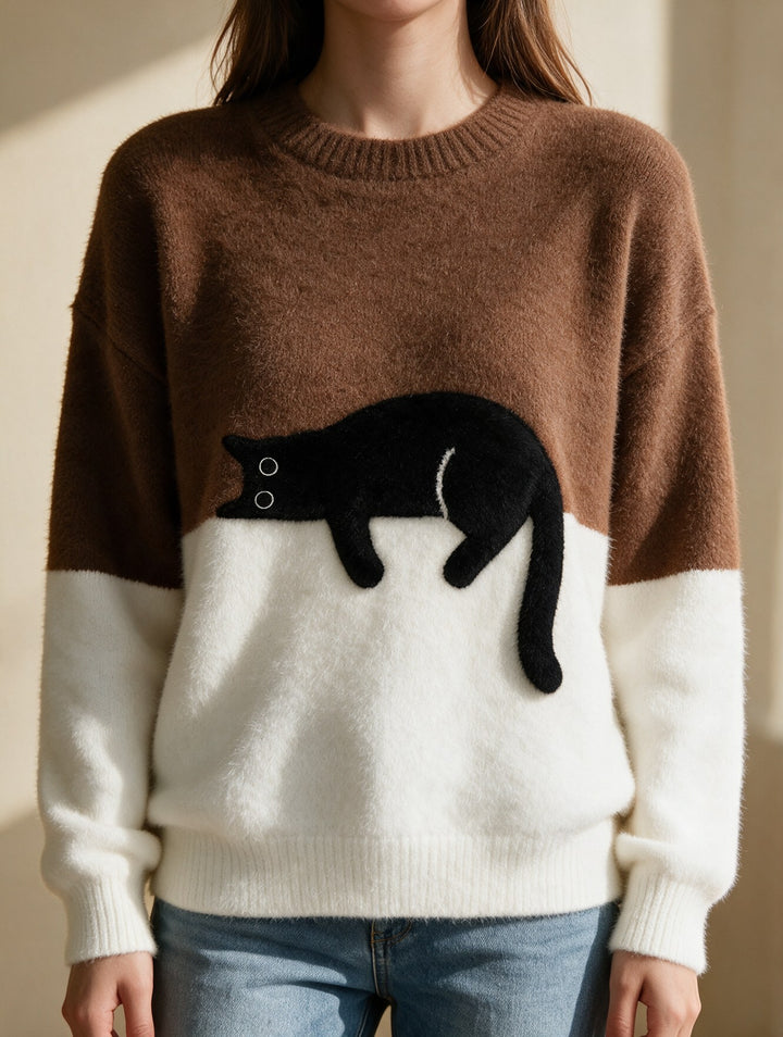 Helena — Cat Sweater for Women with Contrast Hem (9)