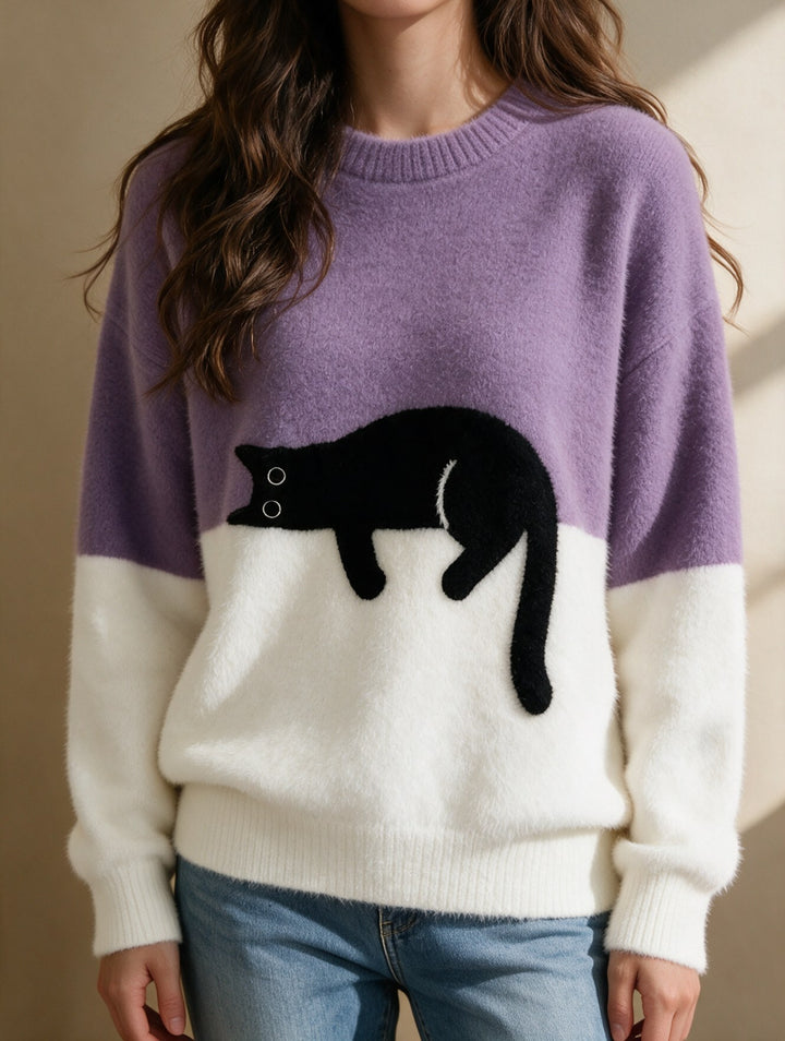 Helena — Cat Sweater for Women with Contrast Hem (10)