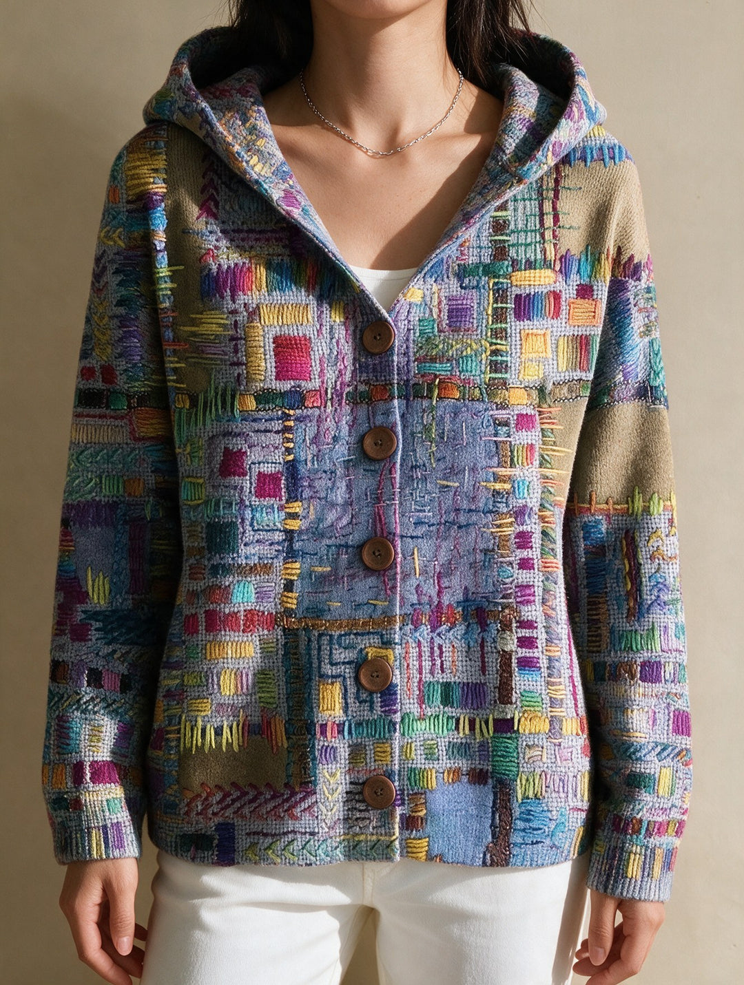 Ivy — Printed Hooded Cardigan for Women with Buttons