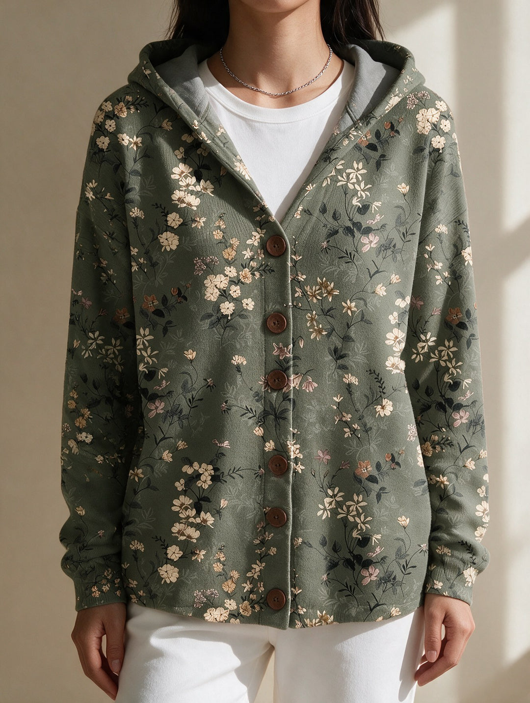 Ivy — Printed Hooded Cardigan for Women with Buttons (4)