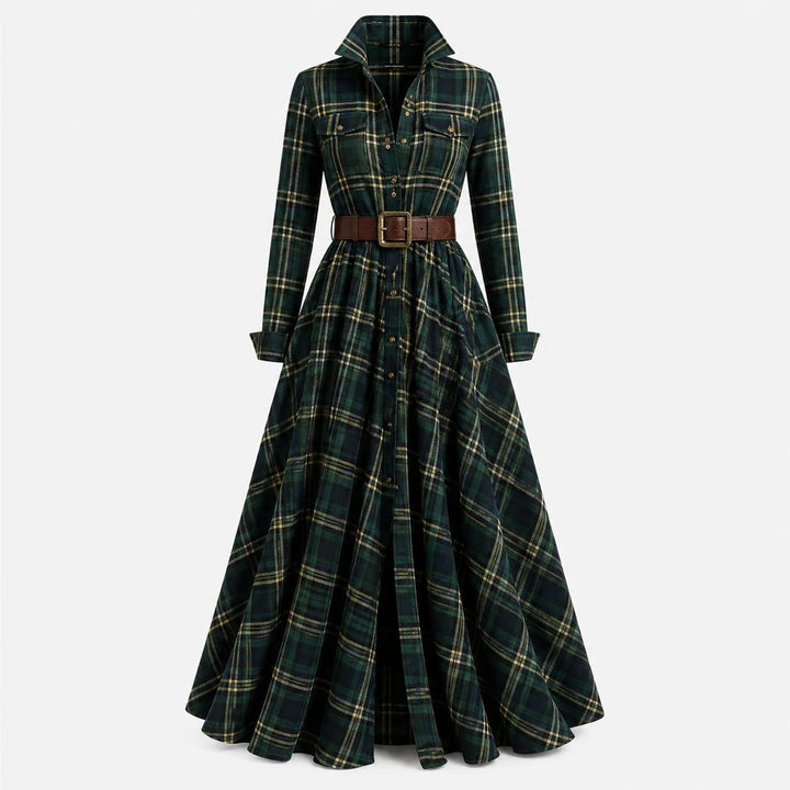 Joanna — Belted Plaid Maxi Dress for Women with Long Sleeves (2)