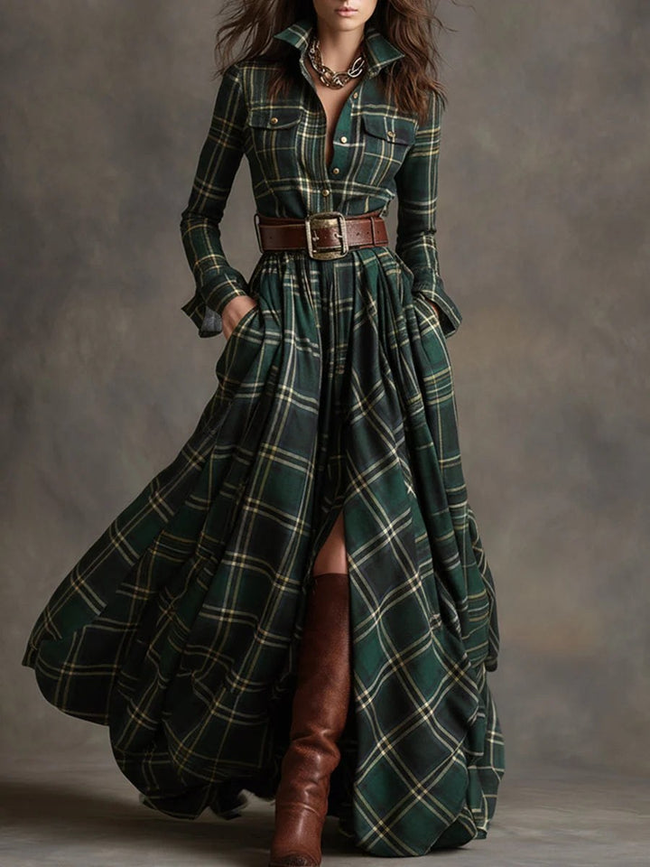 Joanna — Belted Plaid Maxi Dress for Women with Long Sleeves (4)