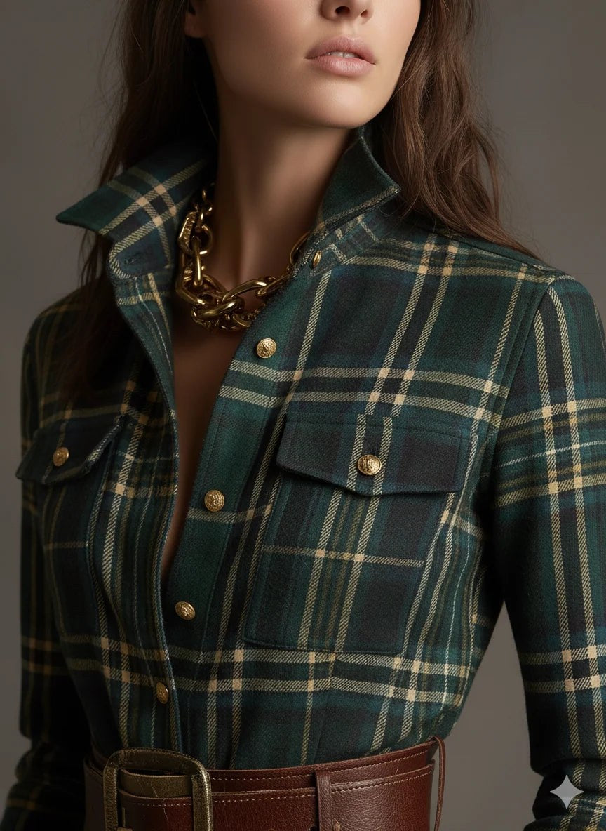 Joanna — Belted Plaid Maxi Dress for Women with Long Sleeves (5)