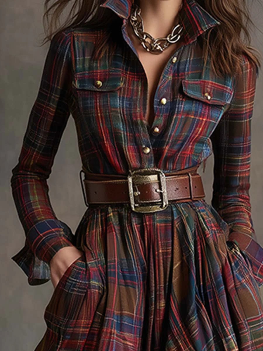 Joanna — Belted Plaid Maxi Dress for Women with Long Sleeves (7)