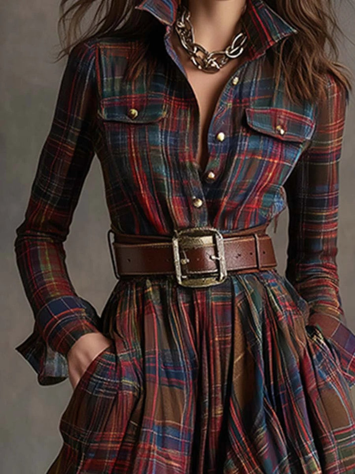 Joanna — Belted Plaid Maxi Dress for Women with Long Sleeves (7)
